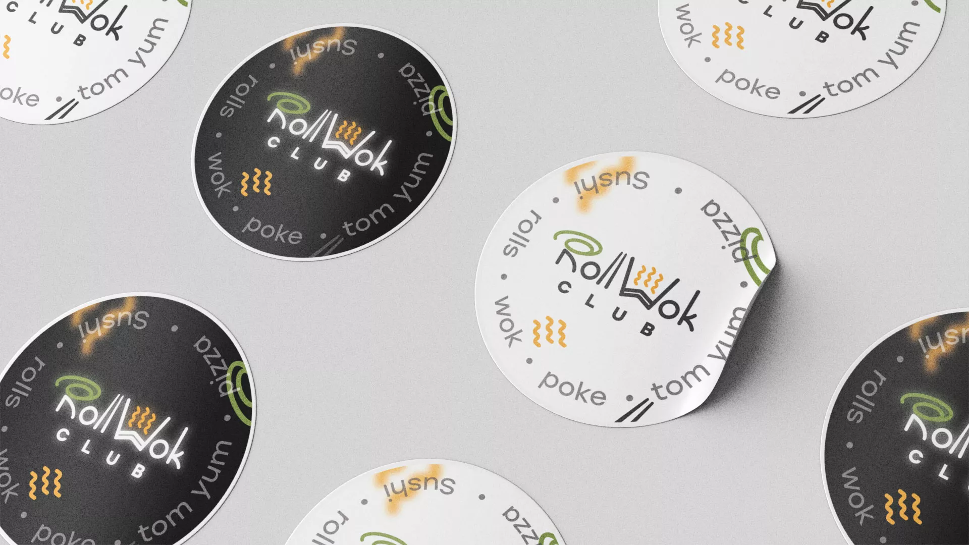 Разработка наклеек для суши-бара «Roll Wok Club» в Спасске-Рязанском