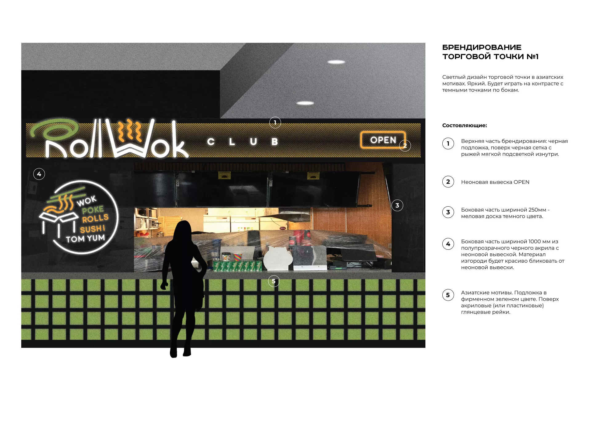 Брендирование торговых точек суши-бара «Roll Wok Club» в Спасске-Рязанском
